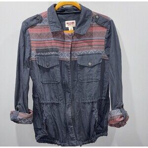 Mossimo Utility Jacket Womens L Blue Aztec Pockets Cotton Outdoor Boho Casual
